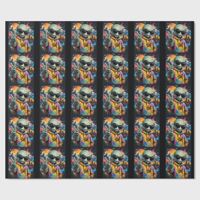 Papel De Regalo Vibraciones Divertidas de Alien (Superficie plana)