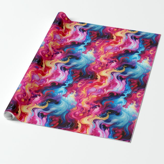 Papel De Regalo Vibrant Abstract Fluid Art Wrapping Paper (Desenrollado)