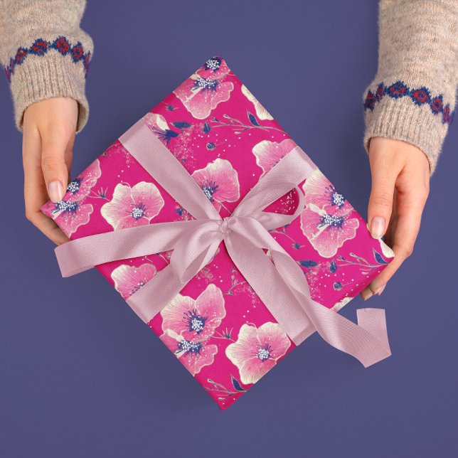 Papel De Regalo Vibrant Floral Pattern in Pink, White & Royal Blue (Subido por el creador)