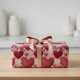Papel De Regalo Vibrant Heart Pattern Wrapping Paper - Pink, Red, 