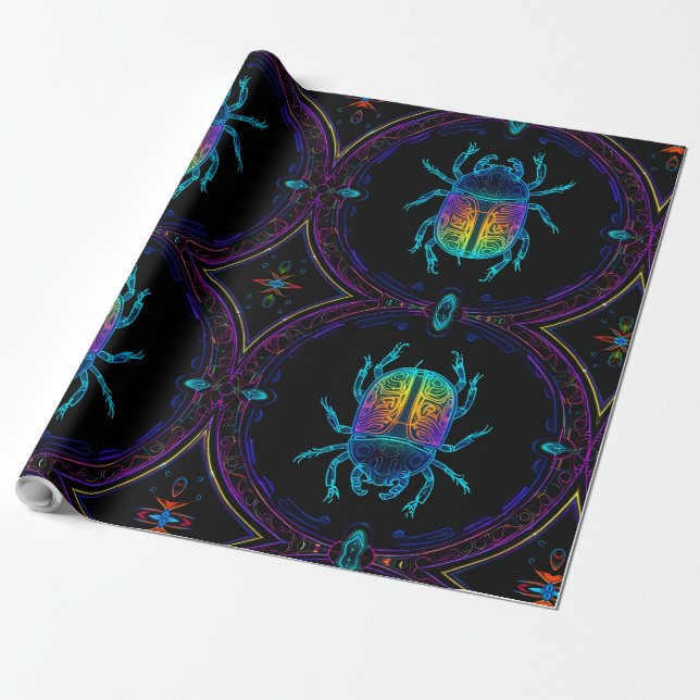 Papel De Regalo Vibrant Neon Scarab (Desenrollado)