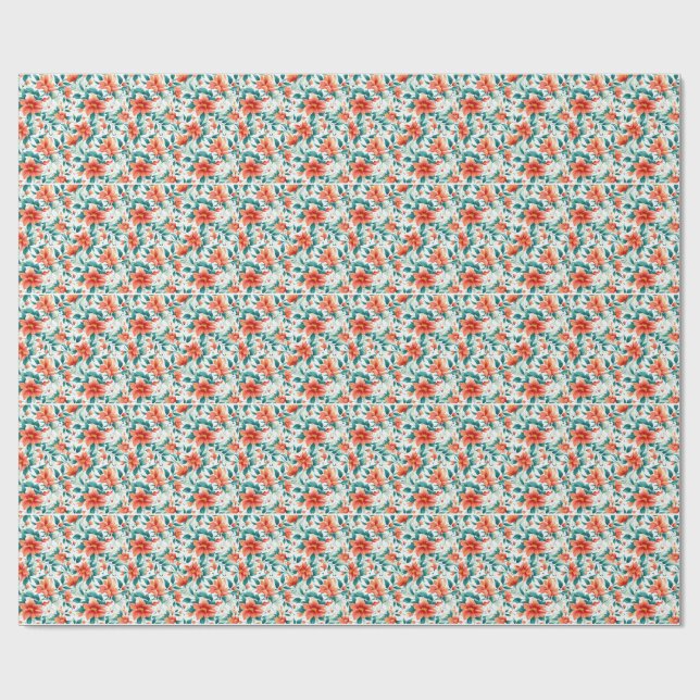 Papel De Regalo Vibrant Orange Floral Garden Pattern - Elegant Tea (Superficie plana)