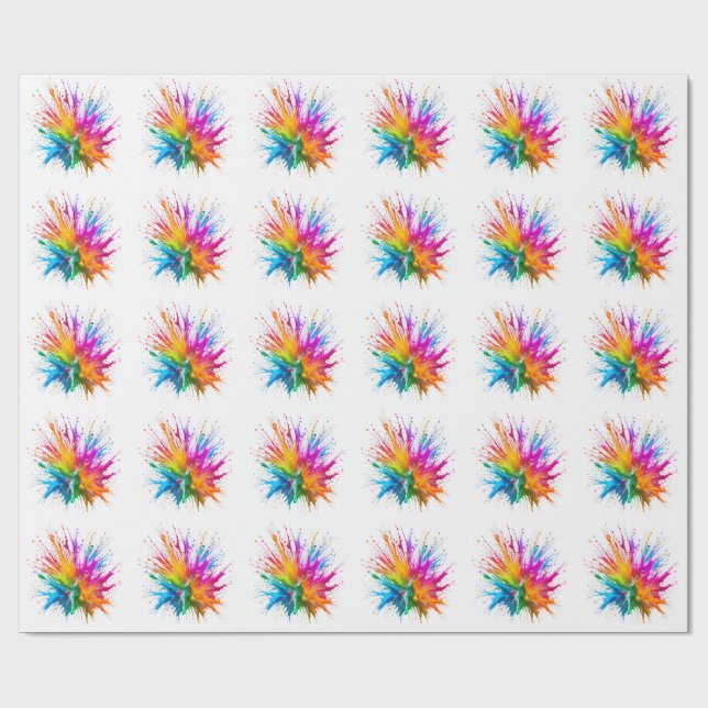 Papel De Regalo Vibrant Rainbow Paint Splatter Explosion (Superficie plana)