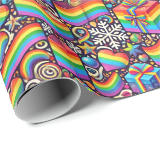 Papel De Regalo Vibrant Rainbow Pride Christmas Wrapping Paper