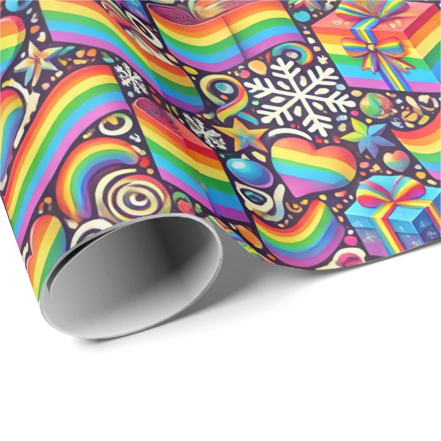 Papel De Regalo Vibrant Rainbow Pride Christmas Wrapping Paper (Esquina del rollo)