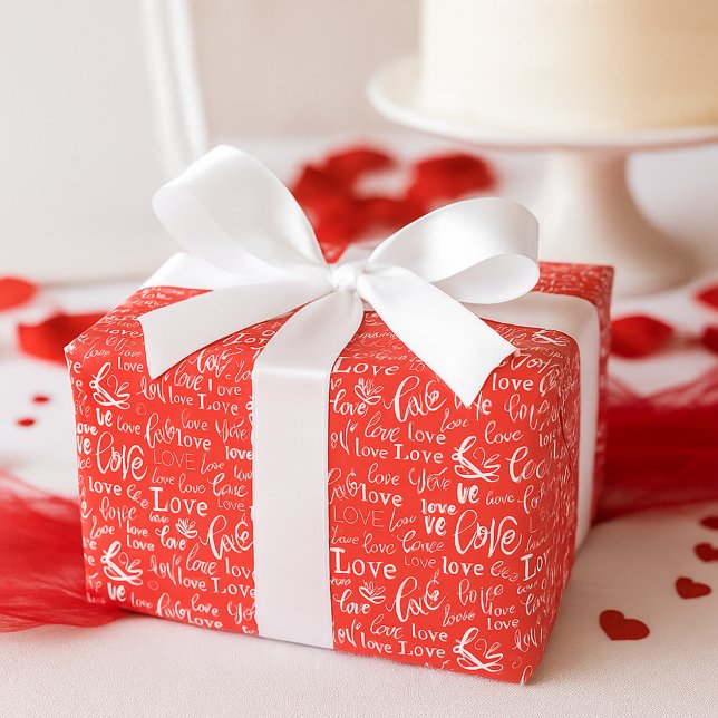 Papel De Regalo Vibrant Red Love White Script Valentine's Day (Subido por el creador)