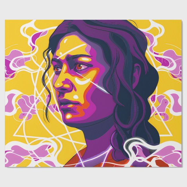 Papel De Regalo Vibrant Stylized Portrait with Abstract Elements (Superficie plana)