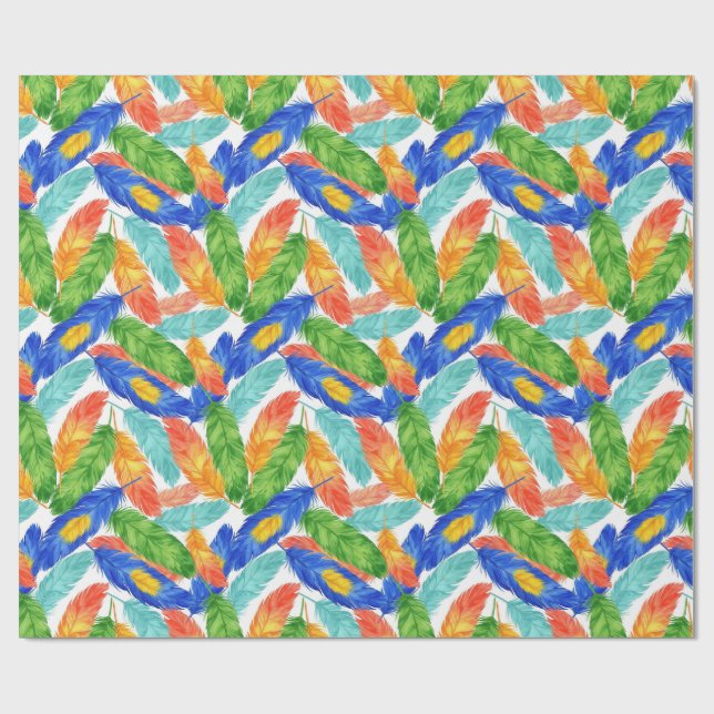 Papel De Regalo Vibrant Watercolor Feather Pattern — Abstract ِArt (Superficie plana)