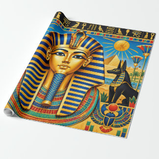 Papel De Regalo Vibrante Antiguo Egipcio Faraónico con Anubis