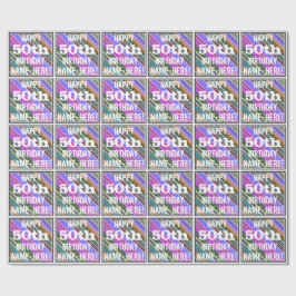 Papel De Regalo Vibrante, colorido cumpleaños número 50 + nombre p