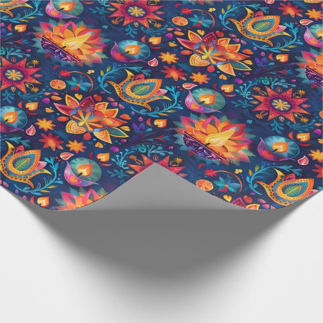 Papel De Regalo Vibrante Diwali con lámpara Diya (Esquina)