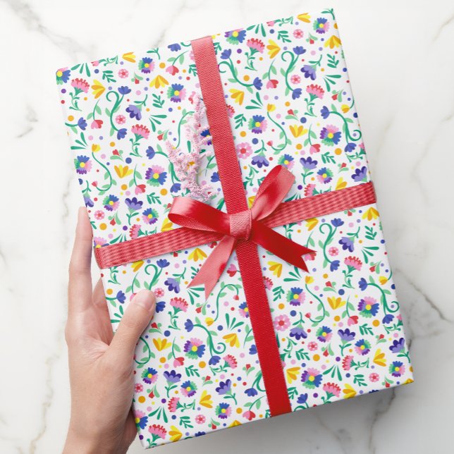 Papel De Regalo Vibrante Fiesta Floral Fiesta Mexicano Diseño (Fiesta Gift Wrap Paper)