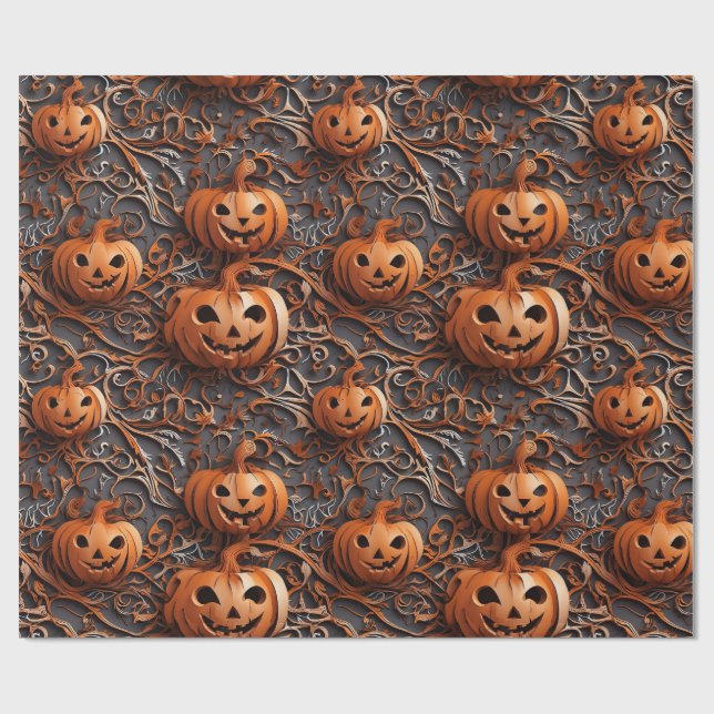 Papel De Regalo Vibrante Jack o lantern, con tema de Halloween (Superficie plana)