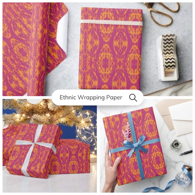 Papel De Regalo Vibrante morado Naranja étnico mosaico geométrico (Add a splash of culture and color to your gifts with Vibrant Purple and Orange Ethnic Wrapping Paper)