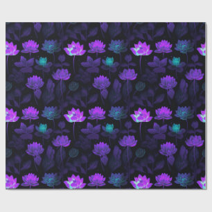 Papel De Regalo Vibrante Neon Lotus Flower Pattern