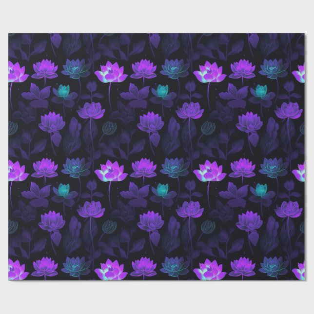 Papel De Regalo Vibrante Neon Lotus Flower Pattern (Superficie plana)
