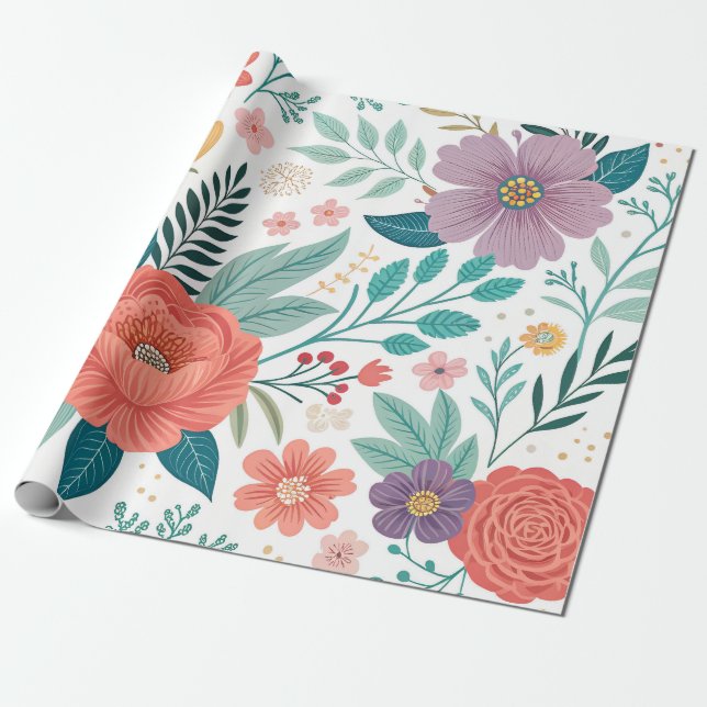 Papel De Regalo Vibrante Patrón de impresión todo sobre floral (Desenrollado)