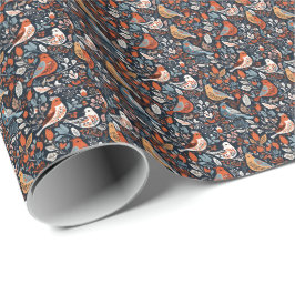 Papel De Regalo Vibrante Patrón Nórdico Floral Y Ave