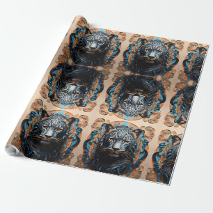 Papel De Regalo Vibrante retrato de Pantera con motivos florales