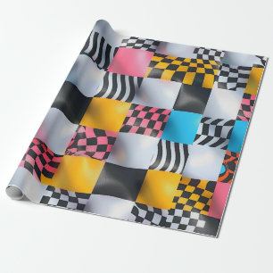 Papel De Regalo Vibrante tablero de ajedrez 3D - Retro Pop retro r