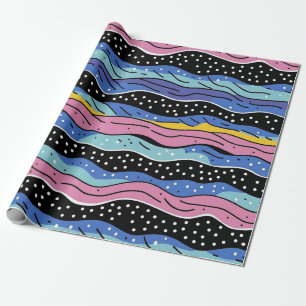 Papel De Regalo Vibrantes líneas onduladas abstractas con puntos d