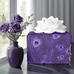 Papel De Regalo Vibrantes plumas de pavo real morado