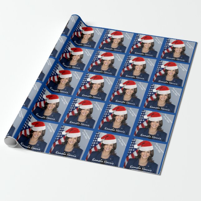 Papel De Regalo Vice Presidente Kamala Harris en Santa Hat Wrappi (Desenrollado)