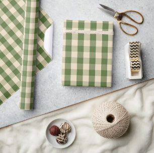 Papel De Regalo Vichy Verde y Crema de Cuadros de Búfalo