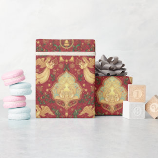Papel De Regalo Victorian Nativity Angels Christmas Wrapping Paper