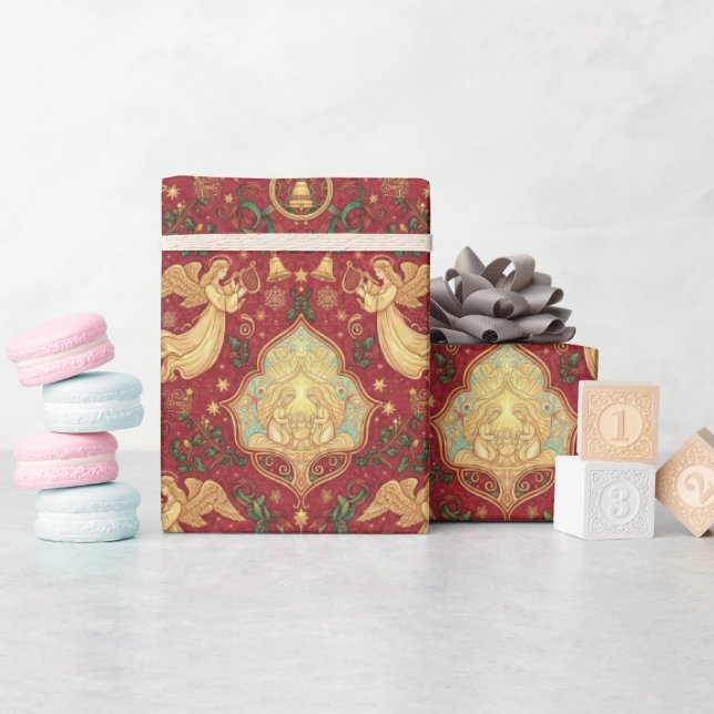 Papel De Regalo Victorian Nativity Angels Christmas Wrapping Paper (Baby Shower)