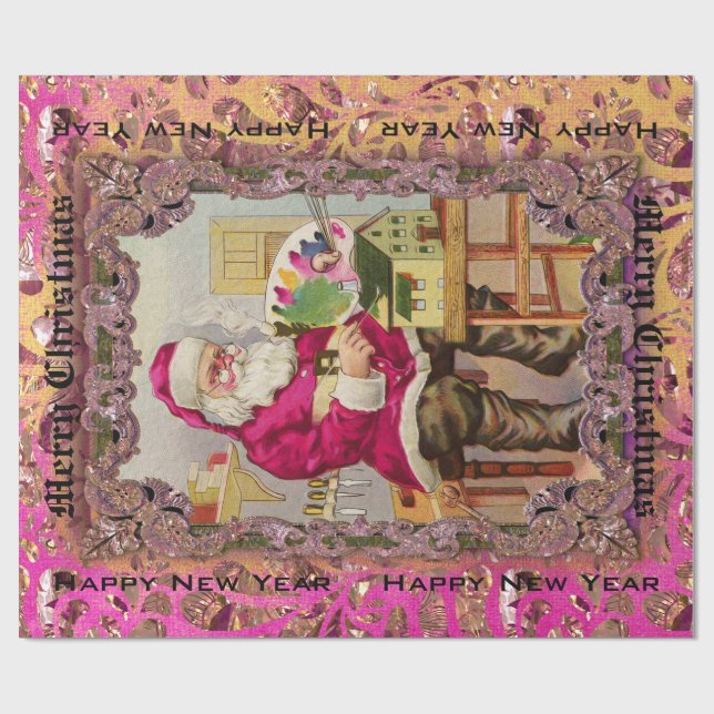 Papel De Regalo Victorian ocupado de Santa grande (Superficie plana)