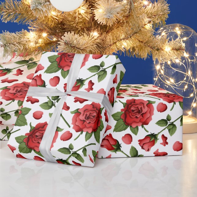 Papel De Regalo Victorian Red Roses Foliage Botanical Pattern (Vacaciones)