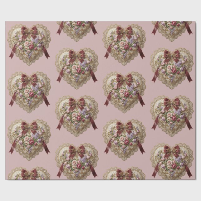 Papel De Regalo Victorian Rose Lace Heart Wrapping Paper (Costura)