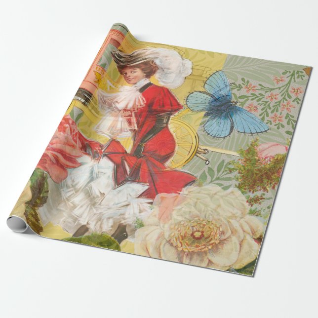 Papel De Regalo Victoriana Lady Woman Fun Carriage (Desenrollado)