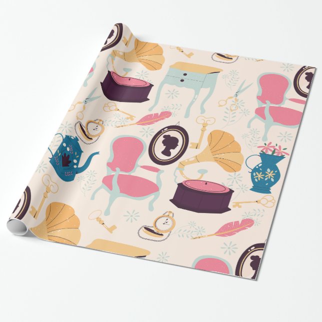 Papel De Regalo victoriano del antiguo fonógrafo gramófono cameo (Desenrollado)