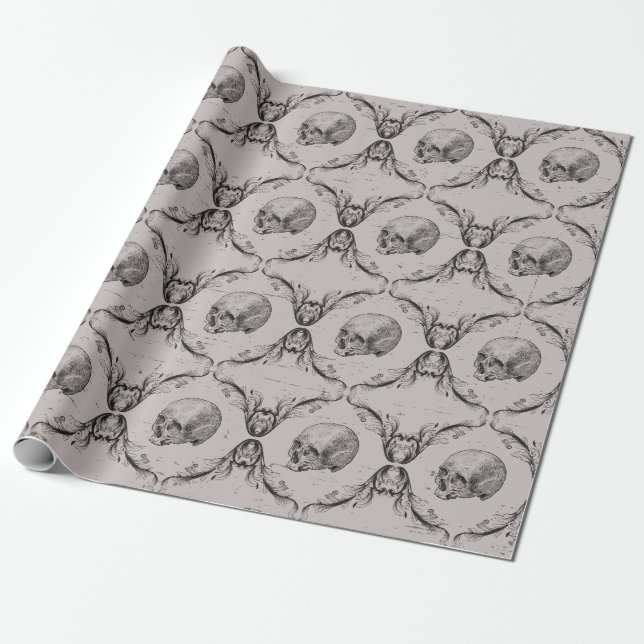Papel De Regalo Victoriano gótico de cráneo oscuro (Desenrollado)