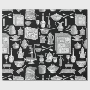 Papel De Regalo victoriano negro con toile antiguo de cocina vinta