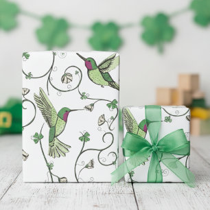 Papel De Regalo Vid de Trébol de la Suerte con Patrón de Colibrí