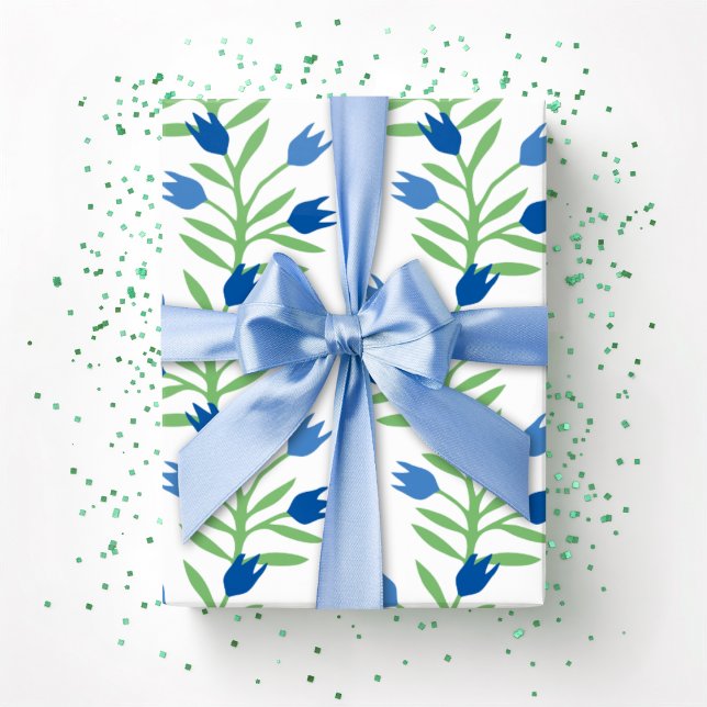 Papel De Regalo Vid de Tulipán en Azul y Verde (Subido por el creador)