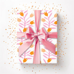 Papel De Regalo Vid de Tulipán en Rosa y Naranja
