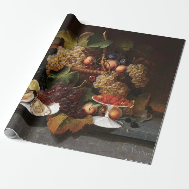 Papel De Regalo Vida con fruta, ostras y pintura al vino (Desenrollado)