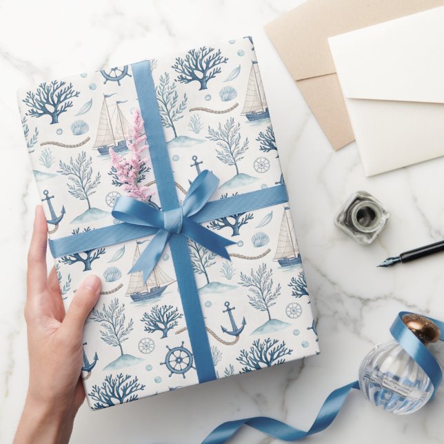 Papel De Regalo Vida Costera Océanos Azules (Regalar)