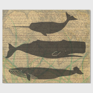 Papel De Regalo Vida marina náutica de ballena antigua