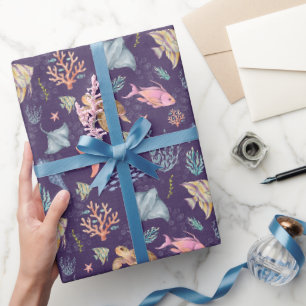 Papel De Regalo Vida oceánica acuarela con textura púrpura oscuro