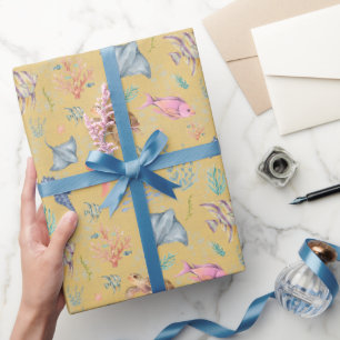 Papel De Regalo Vida oceánica acuarela texturizada amarilla