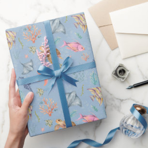 Papel De Regalo Vida oceánica acuarela texturizada azul claro