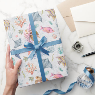 Papel De Regalo Vida oceánica acuarela texturizada blanca