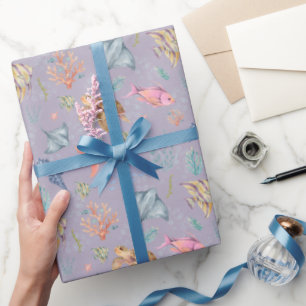 Papel De Regalo Vida oceánica acuarela texturizada lila claro