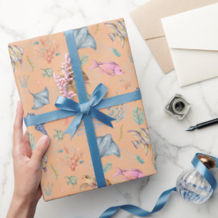 Papel De Regalo Vida oceánica acuarela texturizada naranja claro