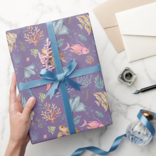 Papel De Regalo Vida oceánica acuarela texturizada púrpura